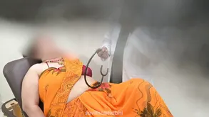 The beautiful woman was caught in an intimate act at work by a camera