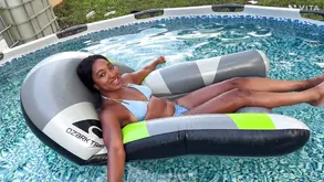 Brunette haired girl is masturbating in the gym she is liking it very much