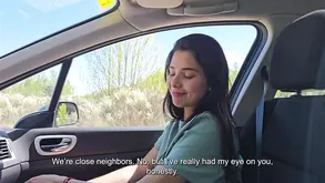 The guy caresses her body with his tongue while kissing