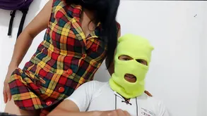 Blonde slut fucks with application on her mobile phone