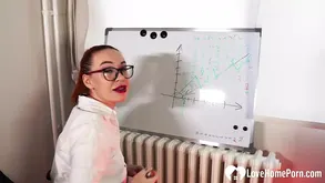 Nerdy and sexy girl fucks with her boyfriend in the classroom