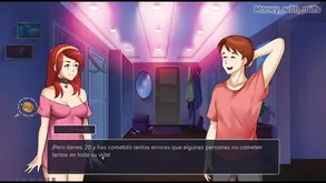 A blonde girl is having fun in the shopping center