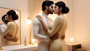 A cute woman plays with a man's cock using her mouth and sucks it slowly